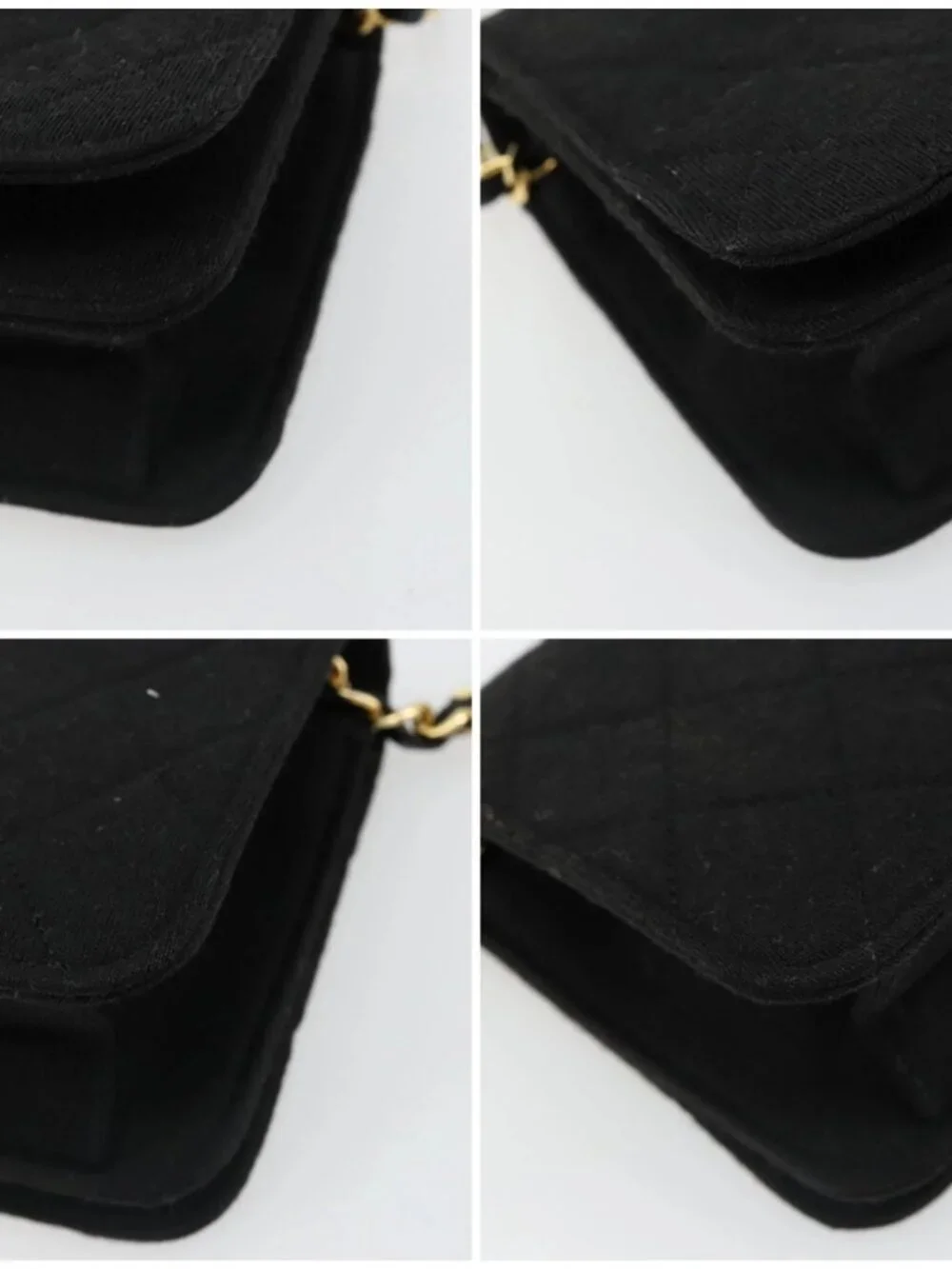 CHANEL Matelasse Chain Shoulder Bag Cotton Black Gold CC Auth 185197